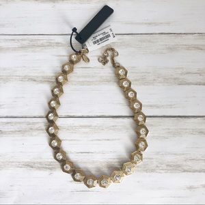 NWT J Crew Factory hexagon necklace, gold tone & white rhinestone color
